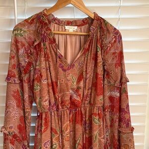 August Silk Multicolor Floral Long Sleeve Dress
